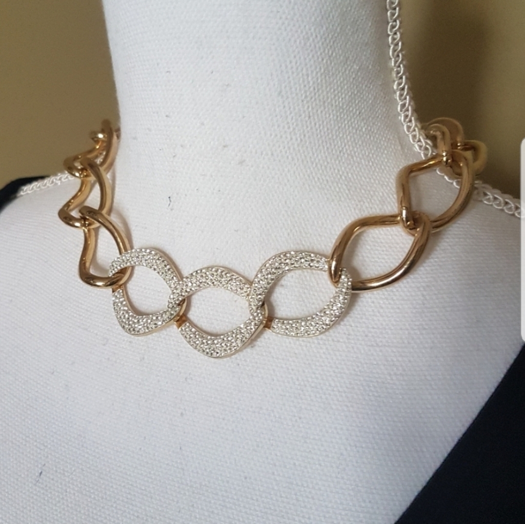 Authentic Swarovski Gold Donatella Chunky Chain Pave Link Statement Necklace